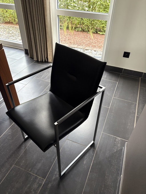 6 ARCO designer chairs, black leather with chrome frame