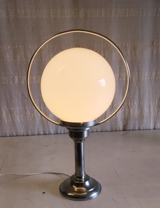 Image 1 of Table lamp in pewter and opaline glass globe - mid-20th century
