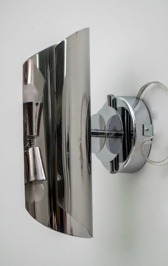 Image 1 of Coppia di lampade da parete in acciaio in stile moderno francese Maria Pergay, anni '70