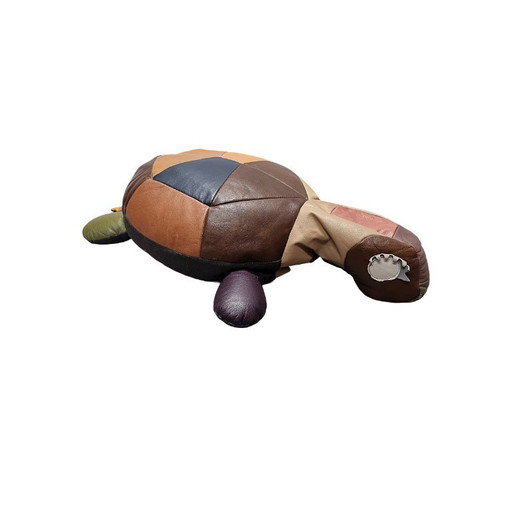 Vintage leather patchwork turtle pouf, 1970s