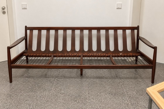 Rare Mid-Century Seating Group – Sofa & 2 Armchairs – Attributed to Sven Ellekær – Leather/Wood (photo 3 of 5)
