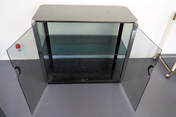 Image 1 of Mobiletto vintage in vetro e metallo cromato di Willy Rizzo per Mario Sabot. Italia, anni '70.