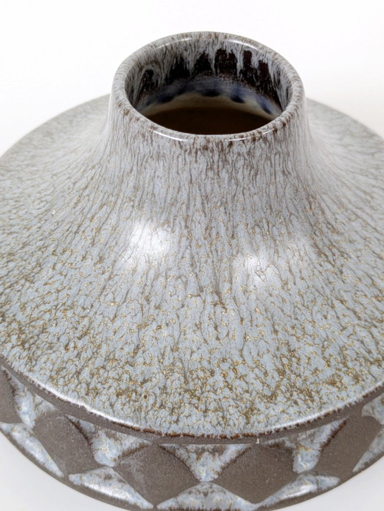 Image 1 of Midcentury Deense vaas van Frank Keramik | Licht Blauw Bruin Glazuur