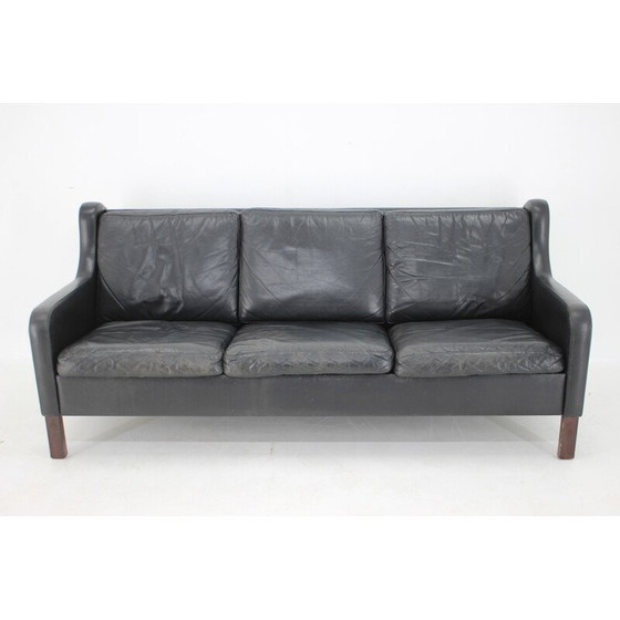 Image 1 of Vintage black leather 3-seater sofa, Denmark 1970