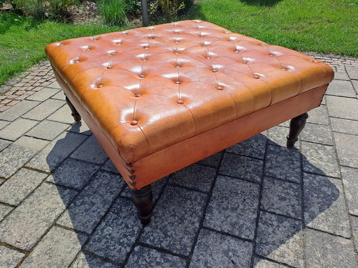 Chessterfield leather stool footstool cognac cowhide