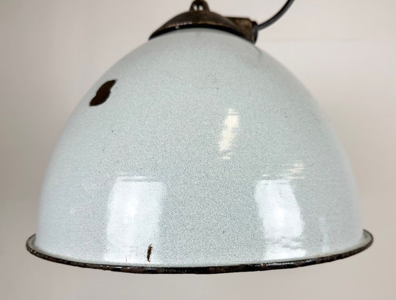 Image 1 of Industrial Grey Enamel Factory Lamp with Cast Iron Top, 1960s