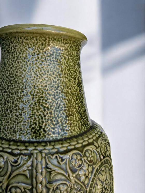 Image 1 of Marzi und Remy - Large vintage jug 2027-32A, Green Mid - Century jug with relief floral decoration, 60s/70s