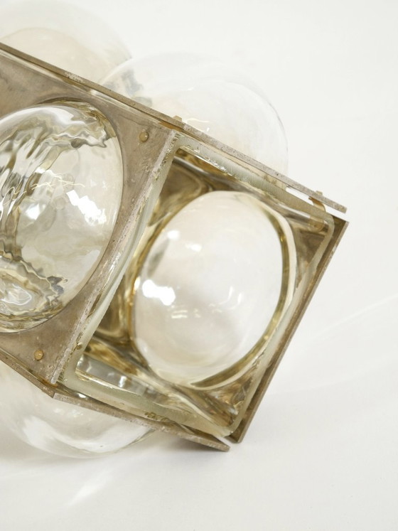 Image 1 of Beautiful 1960s Space Age pendant lamp by Temde, made of glass and nickel-plated metal