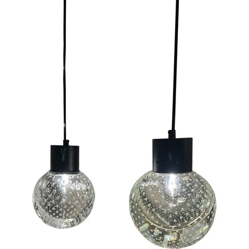 Pair of vintage round Murano glass Gino Sarfatti pendant lamp, Italy 1960