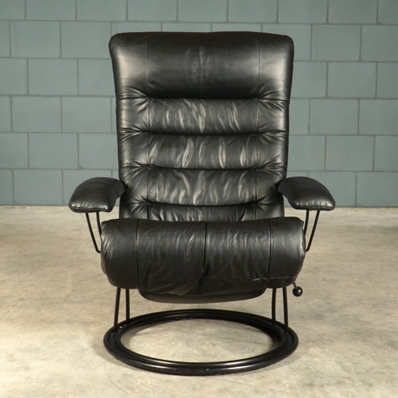 Image 1 of Fauteuil pivotant vintage avec repose-pieds – fauteuil inclinable – années 1980