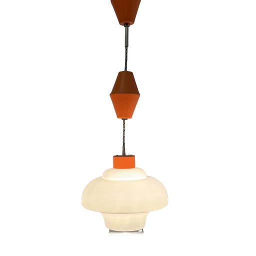 Vintage 50’s MCM Hanging pendant - Pull down / adjustable - Czechoslovakia - Opaline glass - Kamenický Šenov