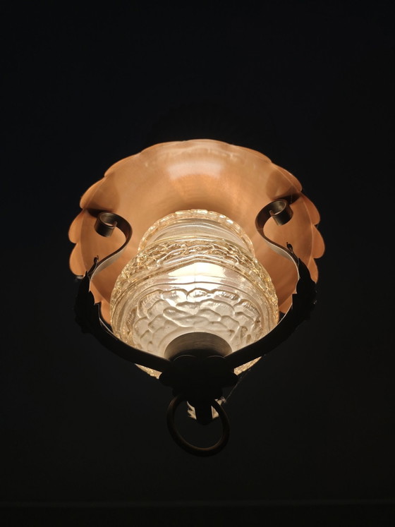 Lampada a sospensione vintage / lampada a sospensione a lanterna – Plafoniere, Vetro, Ferro (photo 5 of 9)