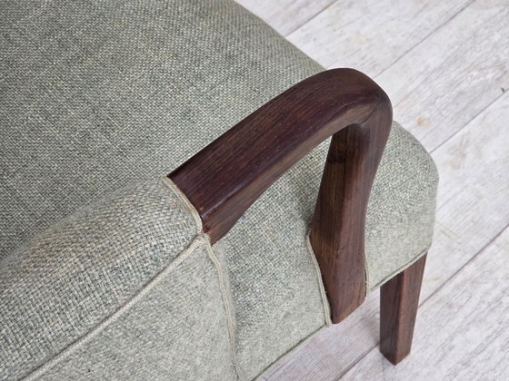 Image 1 of 1960s, Danish armchair, original light grey furniture wool, solid teak wood.