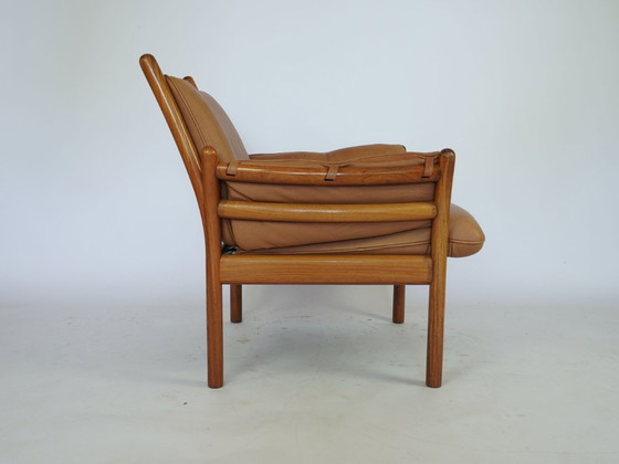 Image 1 of Illum Wikkelsoe teakhouten lounge stoel en kruk vintage design jaren 60