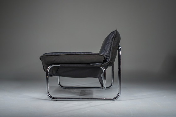 Image 1 of Bauhaus Lounge Chair in Black Leather attributed to Johan Bertil Häggström for Swed-Form / Ikea, Sweden, 1970s
