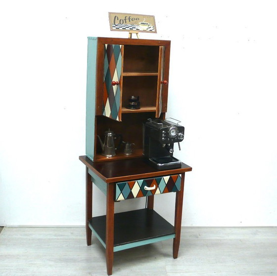 Image 1 of Keukenkast, koffiebar, huisbar, kruidenkast, uniek stuk, shabby antieke stijl, landelijke huisstijl