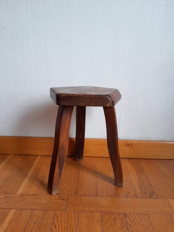 Image 1 of Vintage solid wood brutalist stool