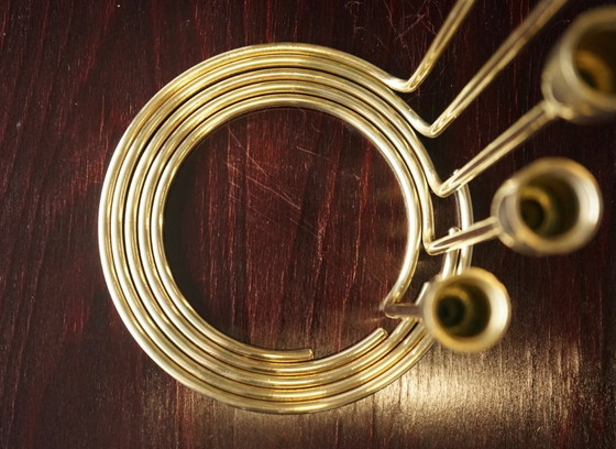 Image 1 of Ensemble de candélabres spiralés en laiton de style scandinave, Danemark, années 1960.