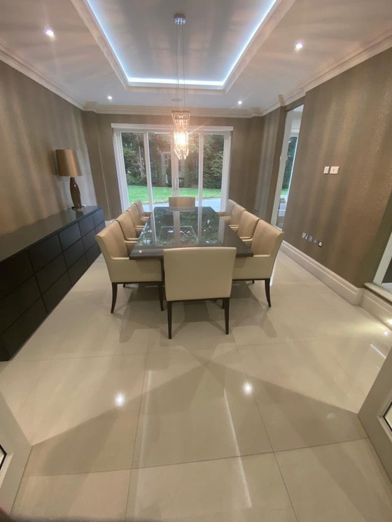 Image 1 of Dining Table with Solid Wood Top 280cm x 120cm in Greyed Oak with Protective Glass Top