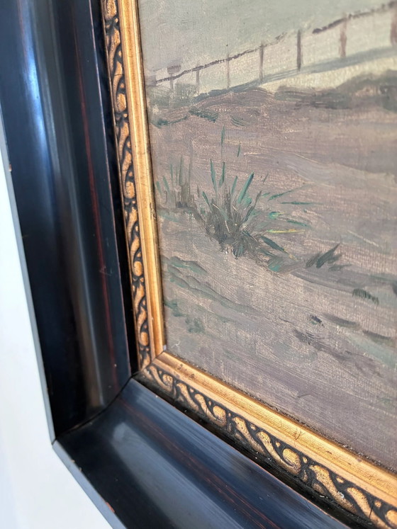 Image 1 of Peinture à l'huile originale vintage représentant une marine, signée, art de plage