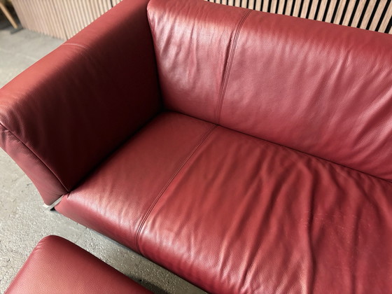 Rolf Benz 332 Set Sofas Leather Bordeaux Red 200x90 CLEANED, Seating area (photo 6 of 11)