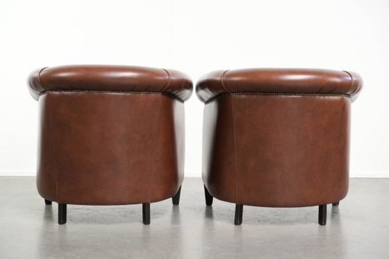 Image 1 of 2 poltrone club in stile inglese, belle e comode, in pelle di vacchetta color cognac.