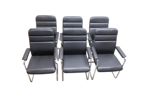 Image 1 of Set van 6 leren Thonet stoelen