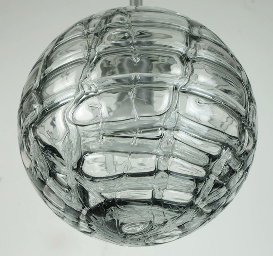 Image 1 of no. 2 de 2 - élégante lampe suspendue mid century doria-leuchten verre et métal gris clair et fumé années 60 70 suspension