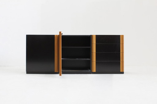 Buffet italien vintage, bois et marbre, années 1970