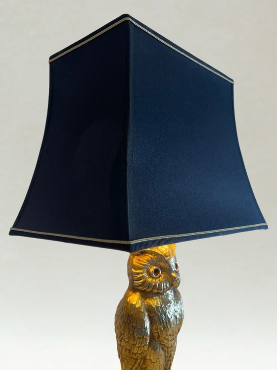 Image 1 of Lampe chouette vintage en métal doré – Deknudt – style Hollywood Regency