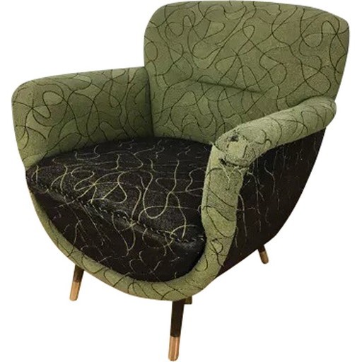Vintage eierstoel van hout en messing, 1950