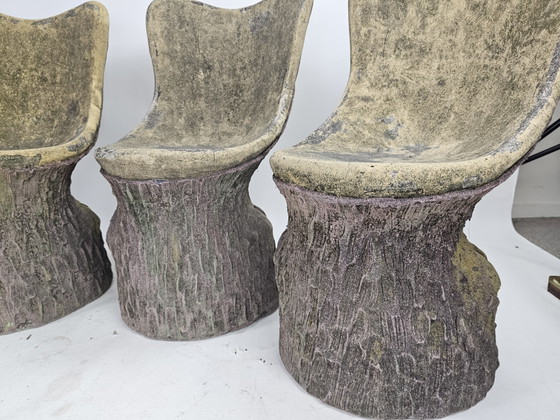Image 1 of Set of 4 garden chairs stone tree stump