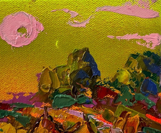 Originales Ölgemälde: Sommerliche Sonnenuntergangslandschaft – Der Sonnenuntergang – Gemälde & Zeichnungen (photo 4 of 8)