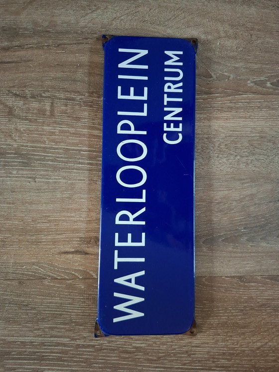 Image 1 of Amsterdam Waterlooplein-Centrum. Enamel street sign 1960s.