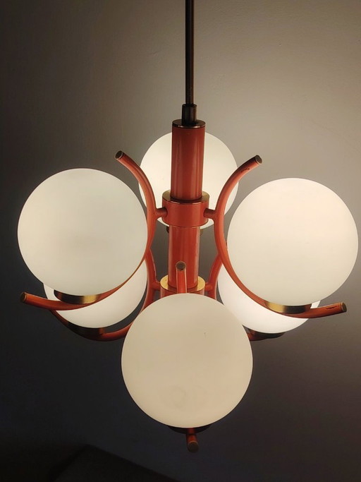 Lampe suspendue futuriste Spoutnik de l'ère spatiale, attribuée à Richard Essig