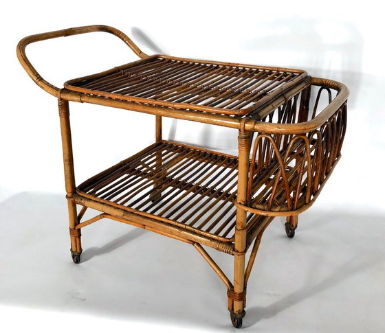 Image 1 of Vintage bamboo bar trolley from 50s. Made in Italy