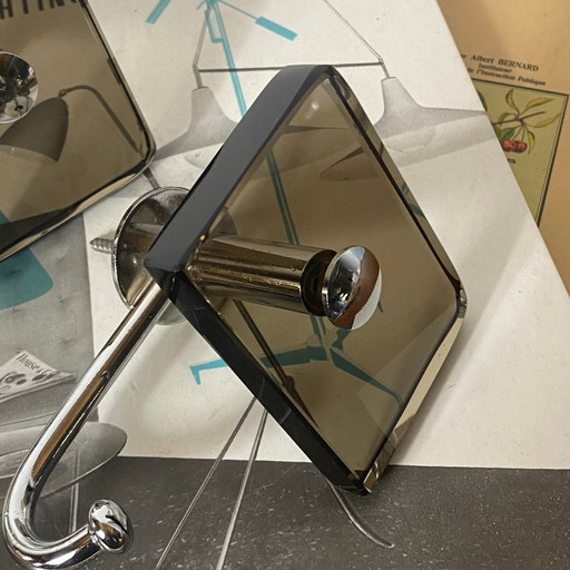 Set di 2 appendini vintage in vetro fumé marrone e acciaio inox Fontana Arte / Veca – decoratieve objecten (photo 2 of 9)