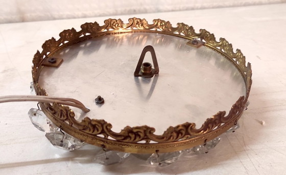 Image 1 of Lampada da soffitto in ottone con pendenti in vetro - metà del XX secolo