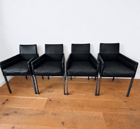 4x KFF Texas Sedie da pranzo – pelle nera con gambe in acciaio inossidabile – Metallo (photo 2 of 15)