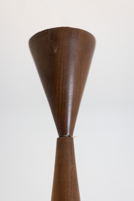 Image 1 of Hängeleuchte aus weißem Opalin-Glas und blondem Mahagoni, 1960er Jahre