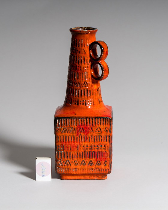 Image 1 of Vintage West Duits Aardewerk Vette Lava Vloervaas Bay Keramik Vorm 71 35 Oranje