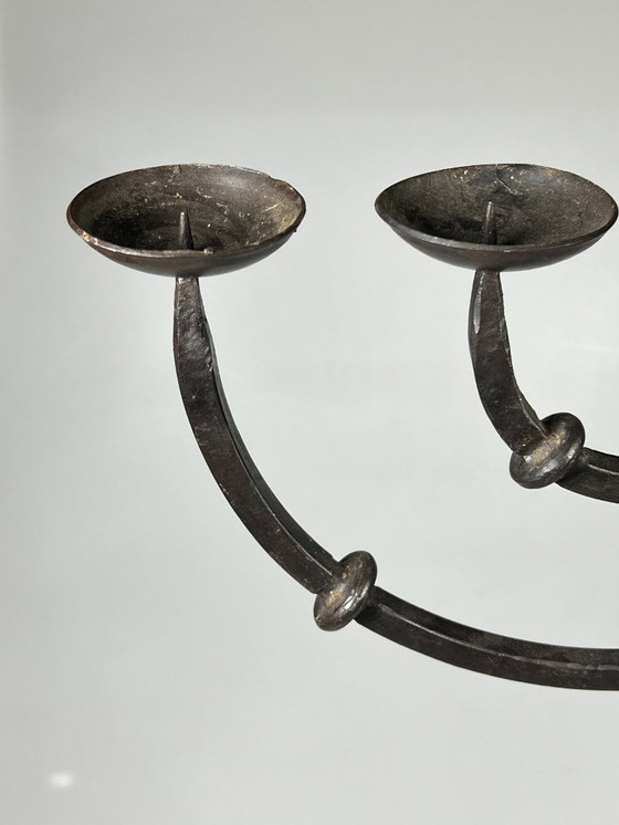 Image 1 of Vintage Brutalist XL Candlestick, Cast Iron, 5 Arms, 1950s