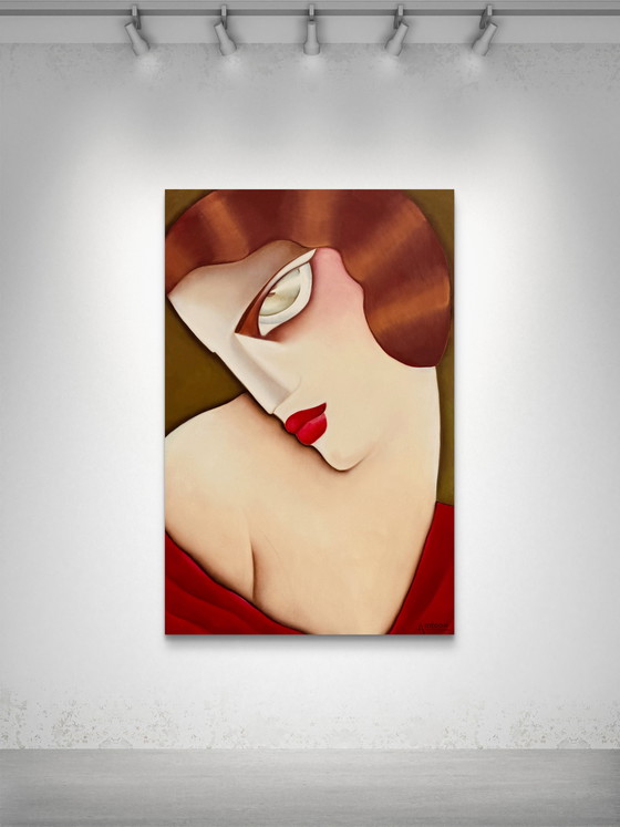 Image 1 of Large Art Deco oil on canvas – Stylized woman signed Ardoon (circa 1980) – 100 x 65.5 cm