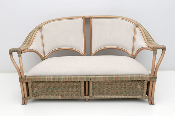 Image 1 of Pair of Mid-century Modern Italian Rattan and Wicker Armchairs, 1970s