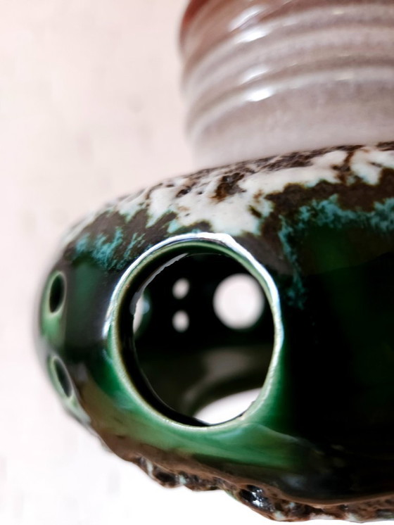 Image 1 of Keramieken aardewerken vintage hanglamp van Herda, west germany fat lava stijl, keramische retro, groene hanglamp