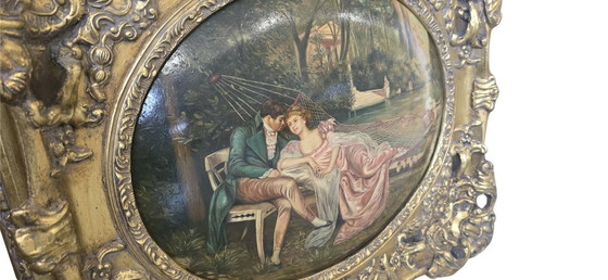Image 1 of Pair of Oils on Canvas of the 18th Century Romantic Scenes Signed