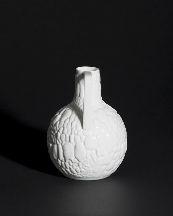Image 1 of Manfred Frey AK Kaiser Glossy Porcelain Vase Fossil REPTILE Relief Op Art DUO