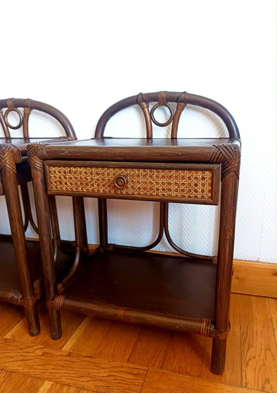 Image 1 of 2 comodini vintage in rattan degli anni '60