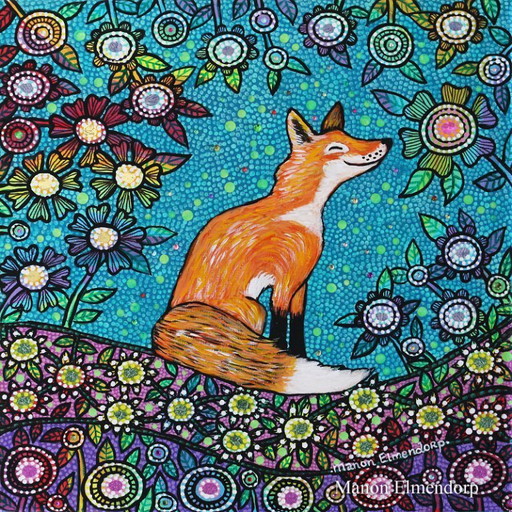 Tableau unique de renard peint à la main, neuf, 20 x 20 cm