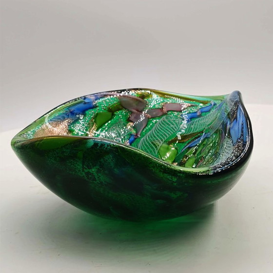 Image 1 of Cendrier d'exception en verre de Murano, signé Dino Martens - Tutti Frutti, années 1950. Fabriqué en Italie. 13 cm.